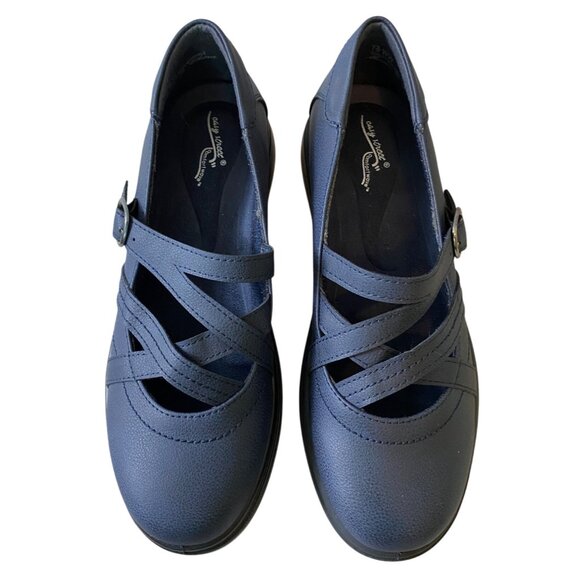Easy Street Navy Leather Comfort Mary Jane Shoes Buckle Strap Cushioned 7.5 WW - Picture 3 of 9